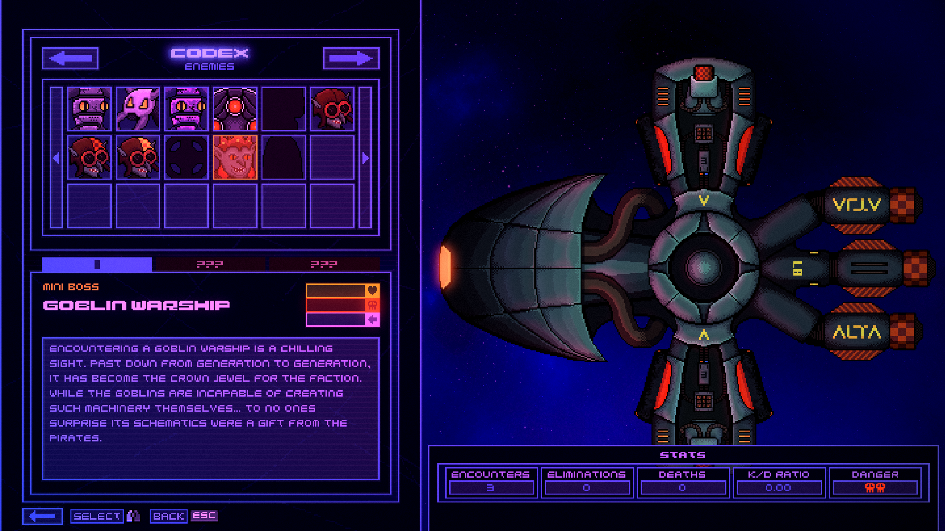 Devoid Game UI/UX design - Codex menu