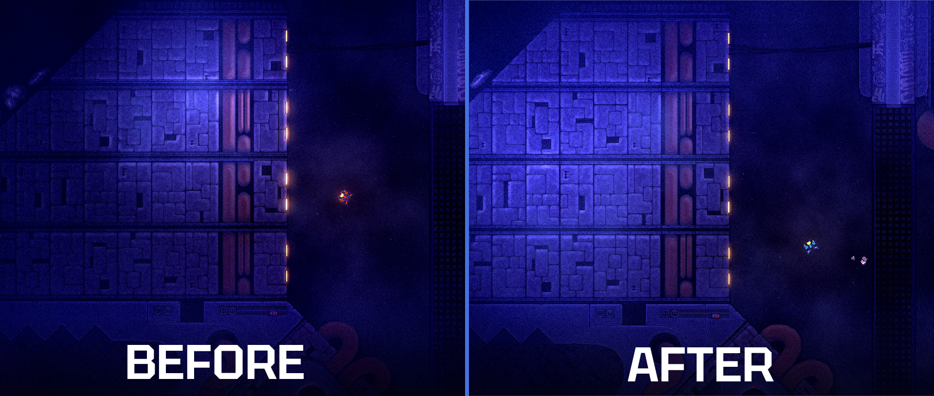 Devoid Game - Before and after lighting example