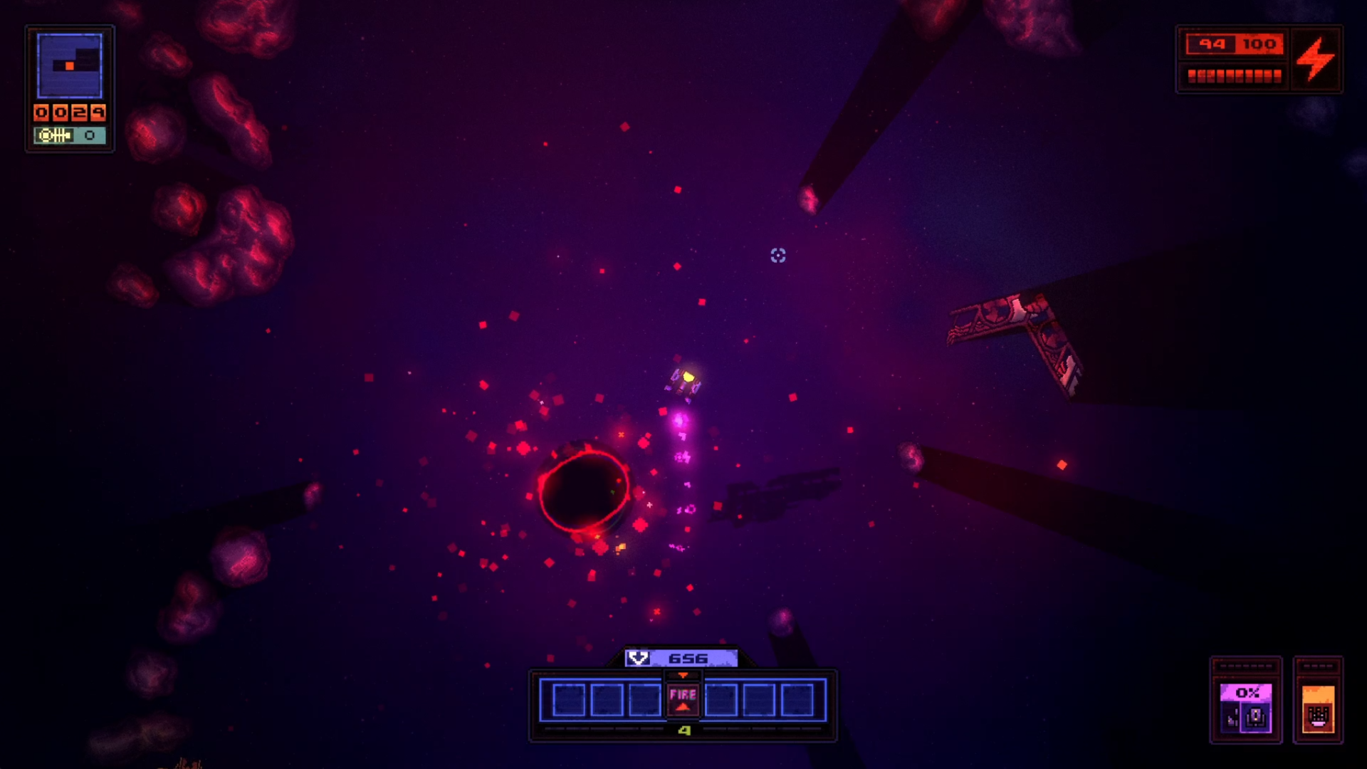 Devoid gameplay: Navigating spaceship near blackhole with gravity effects in space survival.