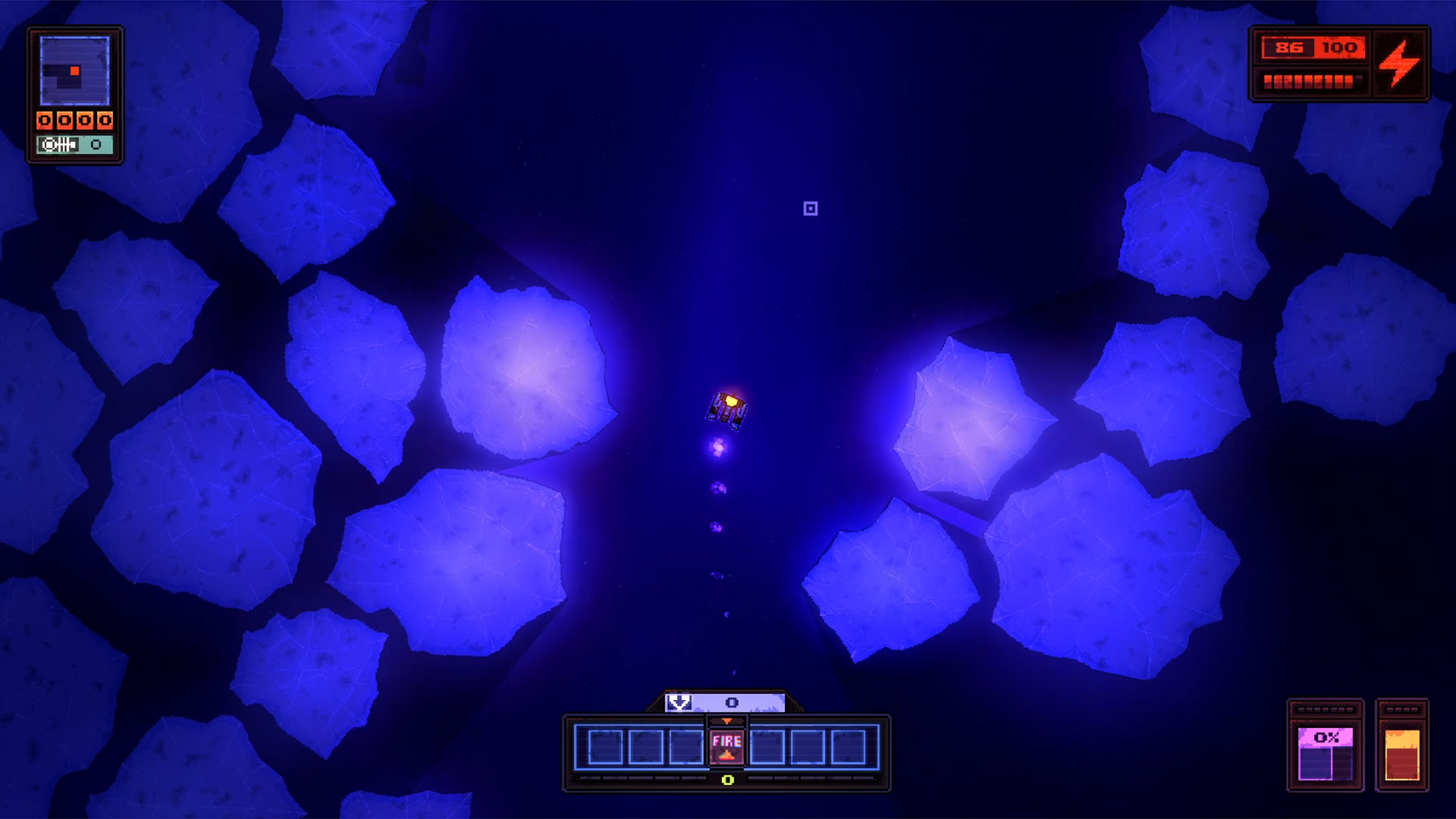 Devoid exploration gameplay: Pilot skillfully flying a small ship past massive floating icebergs