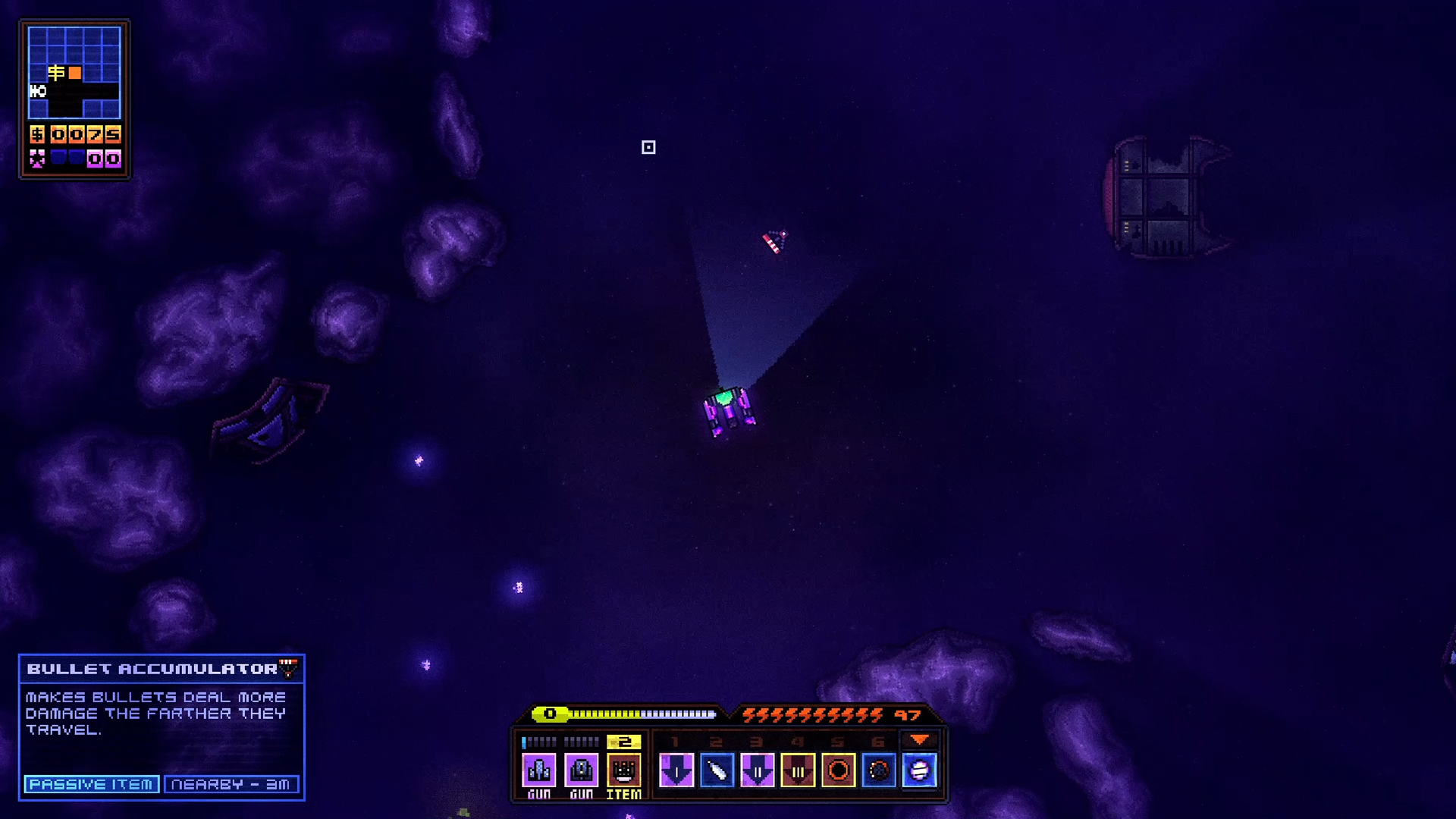 Devoid gameplay: Pilot inspecting a collected item found while exploring space