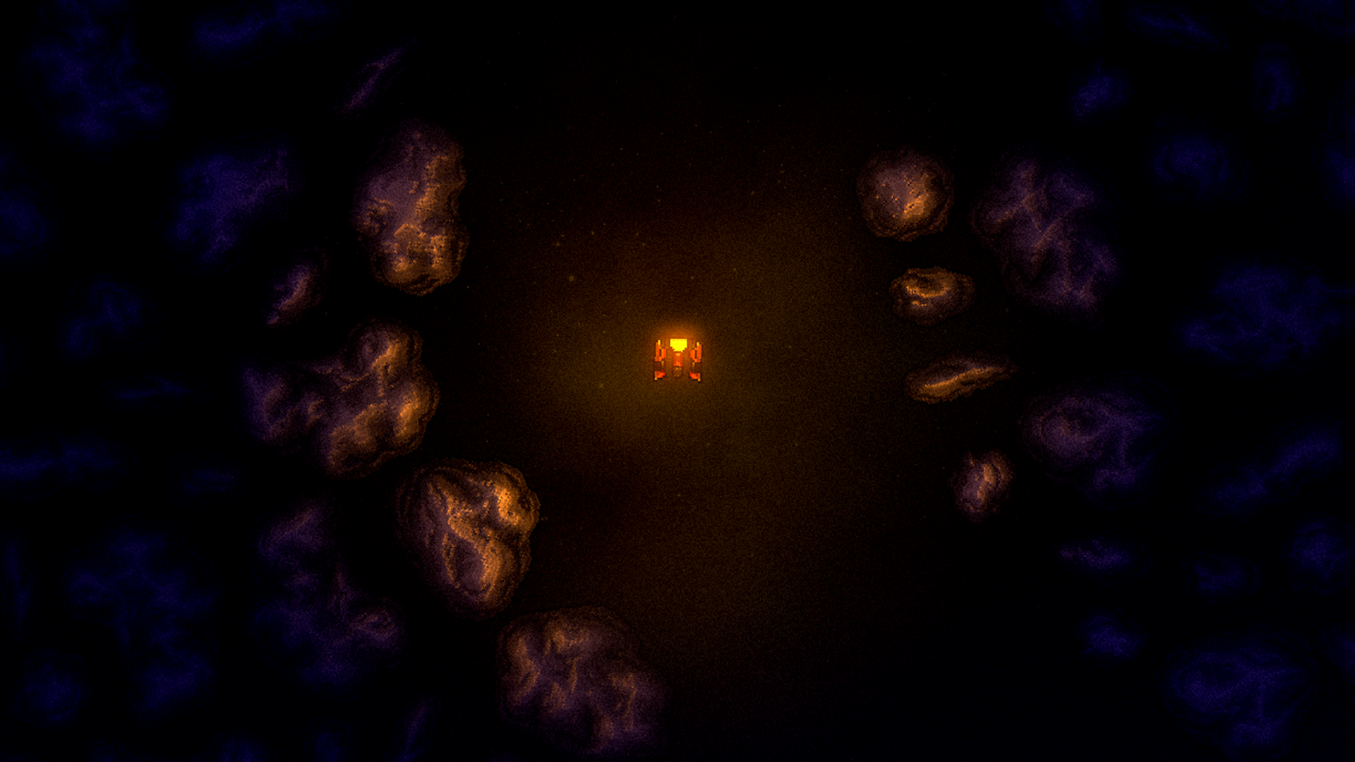 Devoid gameplay: Pilot ship flying through a dark, foreboding space dungeon