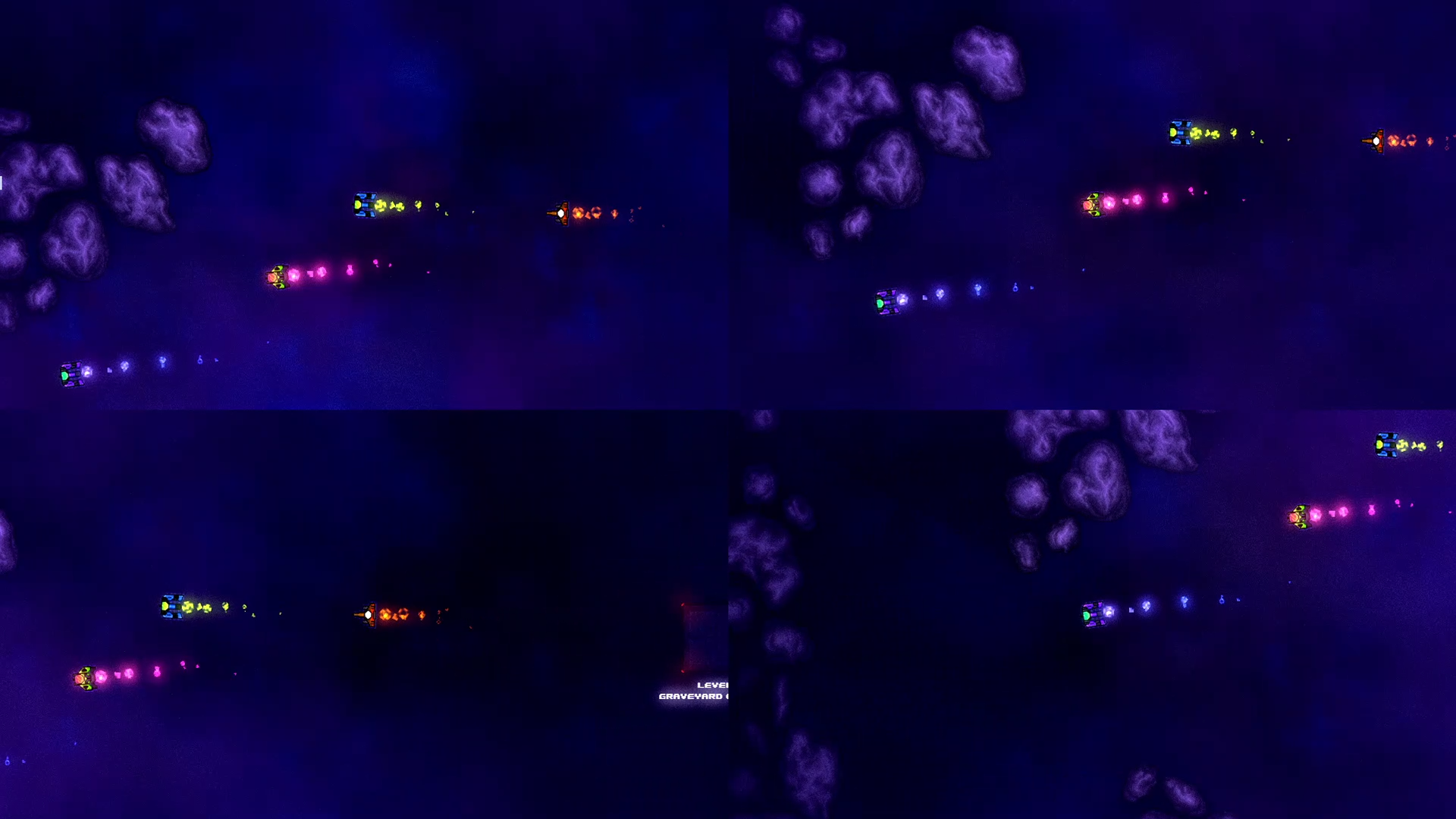 Devoid splitscreen gameplay: Two players flying and fighting together in local co-op