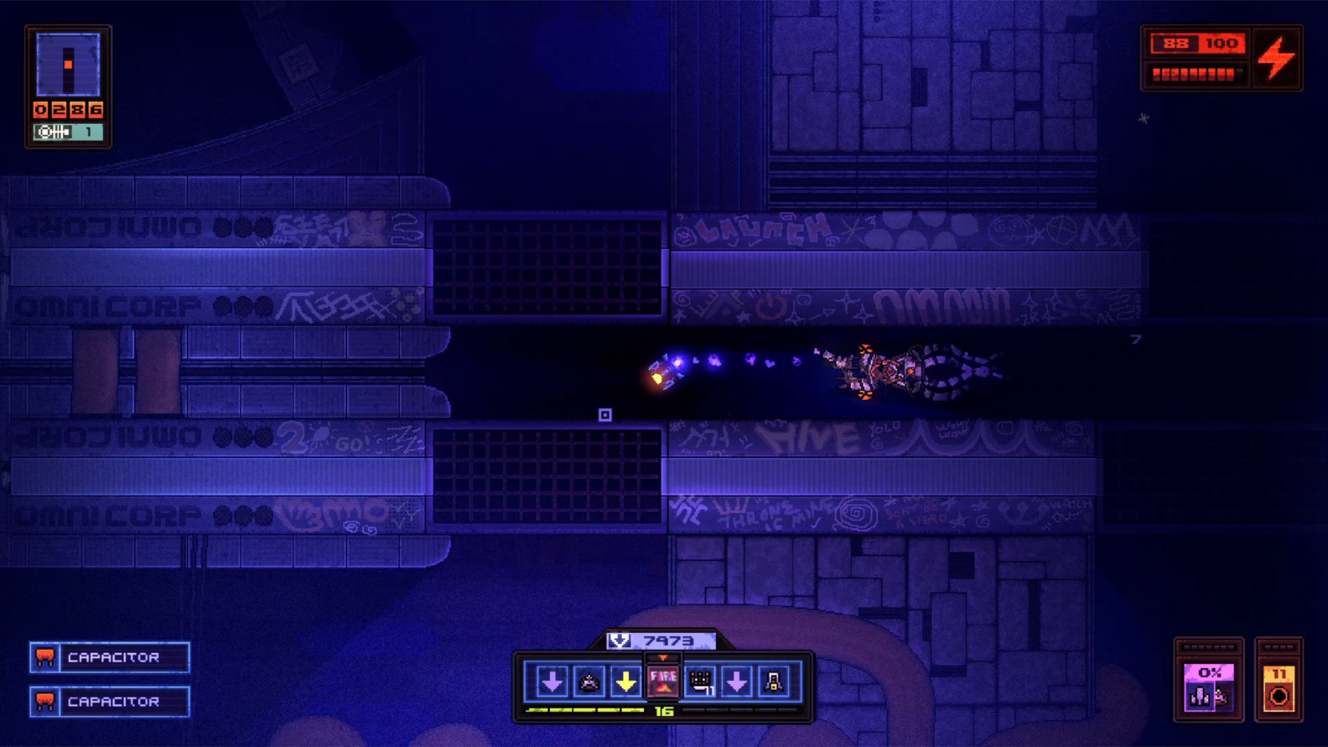 Devoid high-tension chase: Pilot desperately fleeing from a massive Broodmother boss in a sprawling alien space structure dungeon